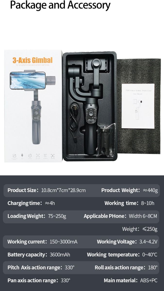 F10 Pro Stabilizátor: 3-osý Gimbal pro Telefon | Plynulá Videa s Android/iPhone | Snadné Natáčení Vlogů!