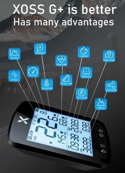 XOSS G+ G2 Cyklistický počítač GPS generace Bezdrátový měřič rychlosti a tracker s vlastním displejem a snímačem srdečního tepu