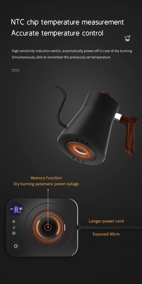 Elektrická Konvice: Přesné Nalévání s Regulací Teploty, Rychlý Ohřev pro Kávu a Čaj! Nový Stav.