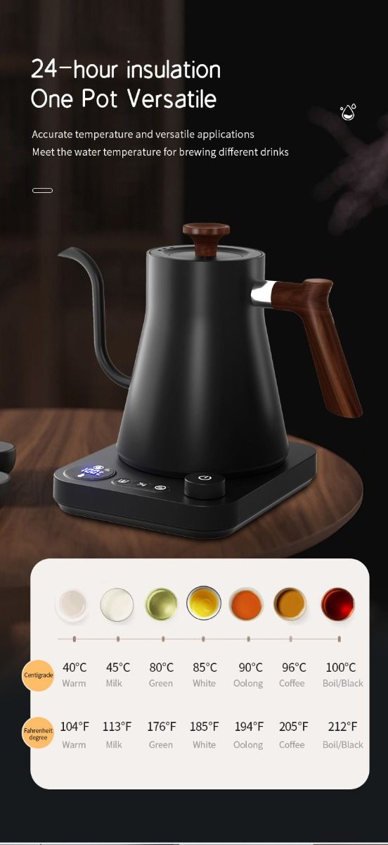 Elektrická Konvice: Přesné Nalévání s Regulací Teploty, Rychlý Ohřev pro Kávu a Čaj! Nový Stav.