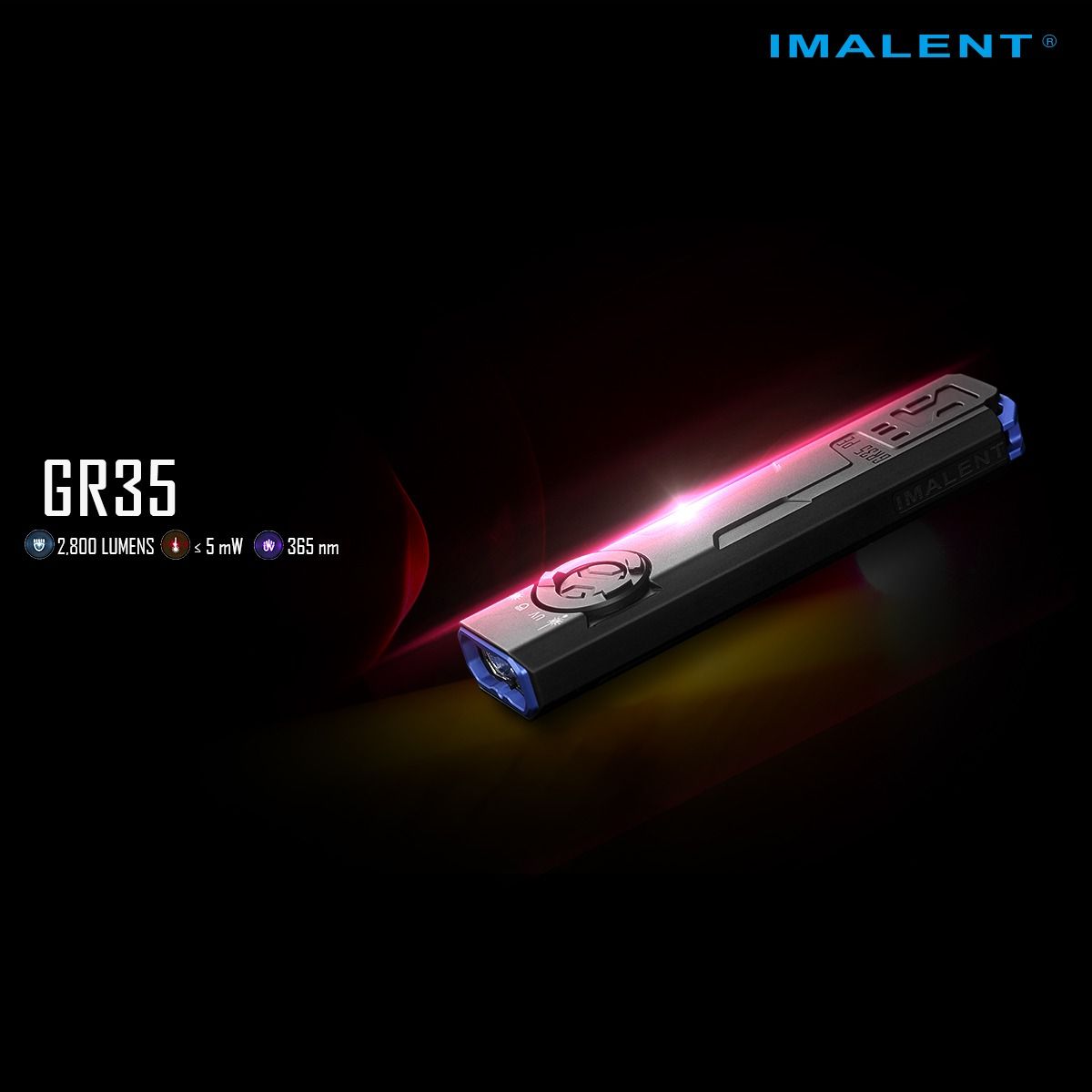 IMALENT GR35 Červená LED EDC Svítilna, 2800 lm, Všestranná: UV, Laser, Detektor Bankovek
