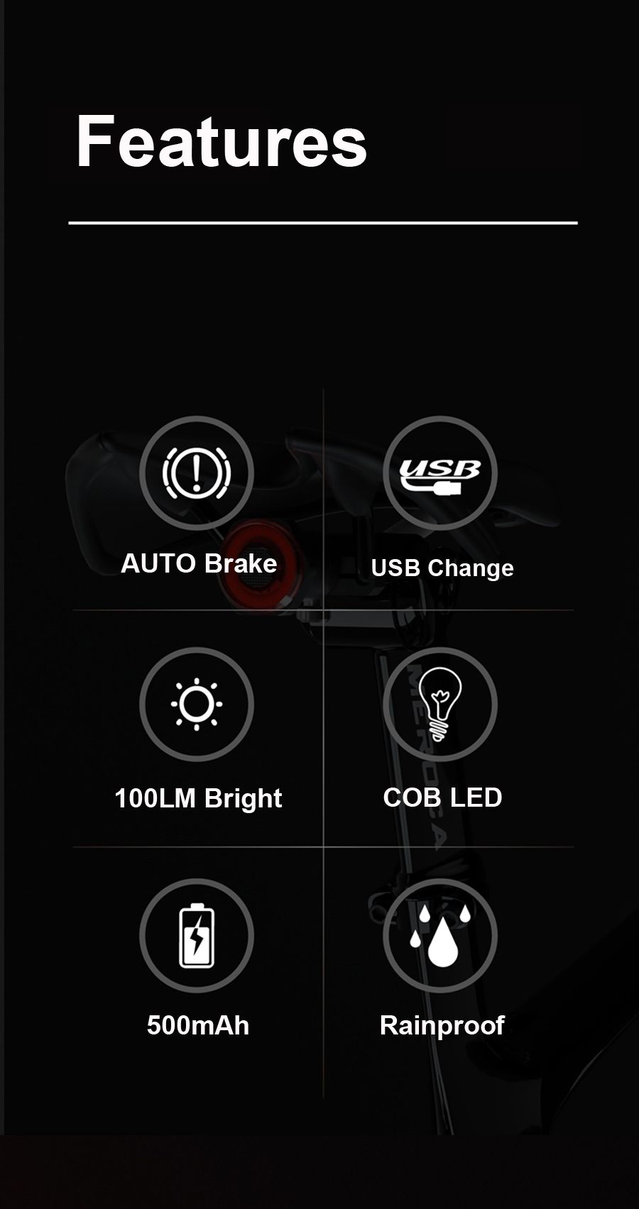 Inteligentní zadní světlo na kolo s automatickým start/stop brzdovým světlem, USB nabíjením, voděodolností IPX6 – cyklistické bezpečnostní světlo