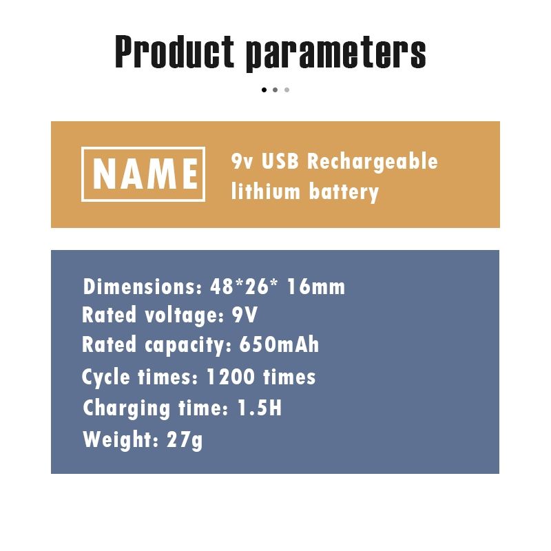 9V 6F22 650mAh USB nabíjecí baterie, ekologický Li-ion zdroj pro hračky, mikrofon, multimetr a další