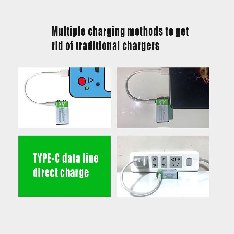 9V 6F22 650mAh USB nabíjecí baterie, ekologický Li-ion zdroj pro hračky, mikrofon, multimetr a další