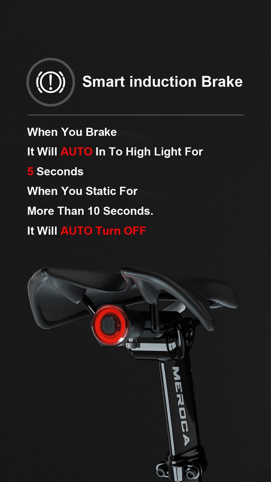 Inteligentní zadní světlo na kolo s automatickým start/stop brzdovým světlem, USB nabíjením, voděodolností IPX6 – cyklistické bezpečnostní světlo