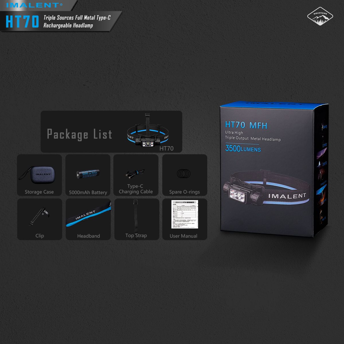 IMALENT HT70: Výkonná 3500lm XHP50.3 HI LED Čelovka pro Dobrodružství | Odolná s Trojitým Zdrojem Světla