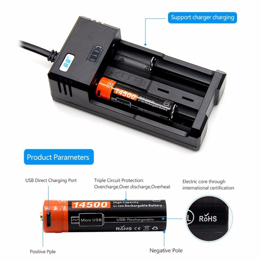 Doublepow 14500 750mAh 3.7V Li-ion Baterie | USB Dobíjecí LED Indikátor | Pro kempování a zařízení