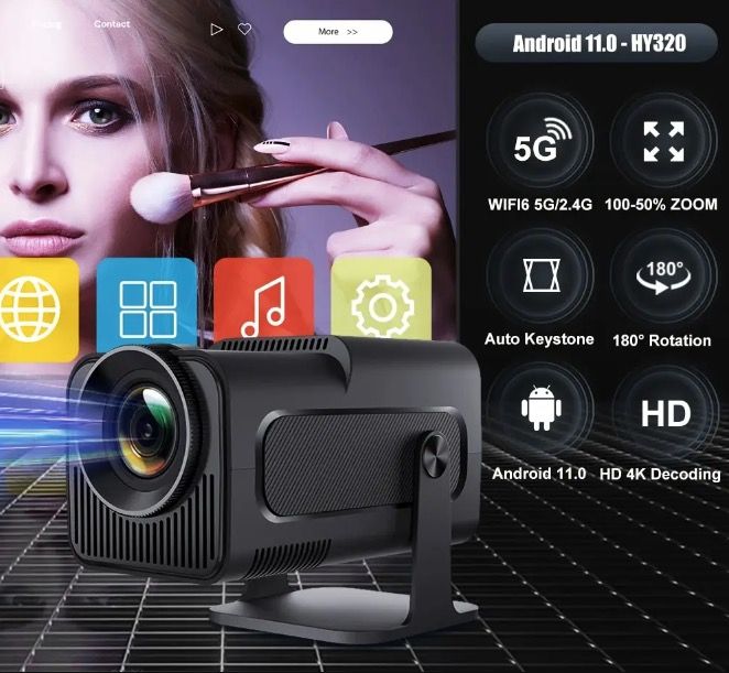 HY320 Android 11 4K Projektor - 390 ANSI Dual Wifi6 pro Domácí Zábavu i Venkovní Kino