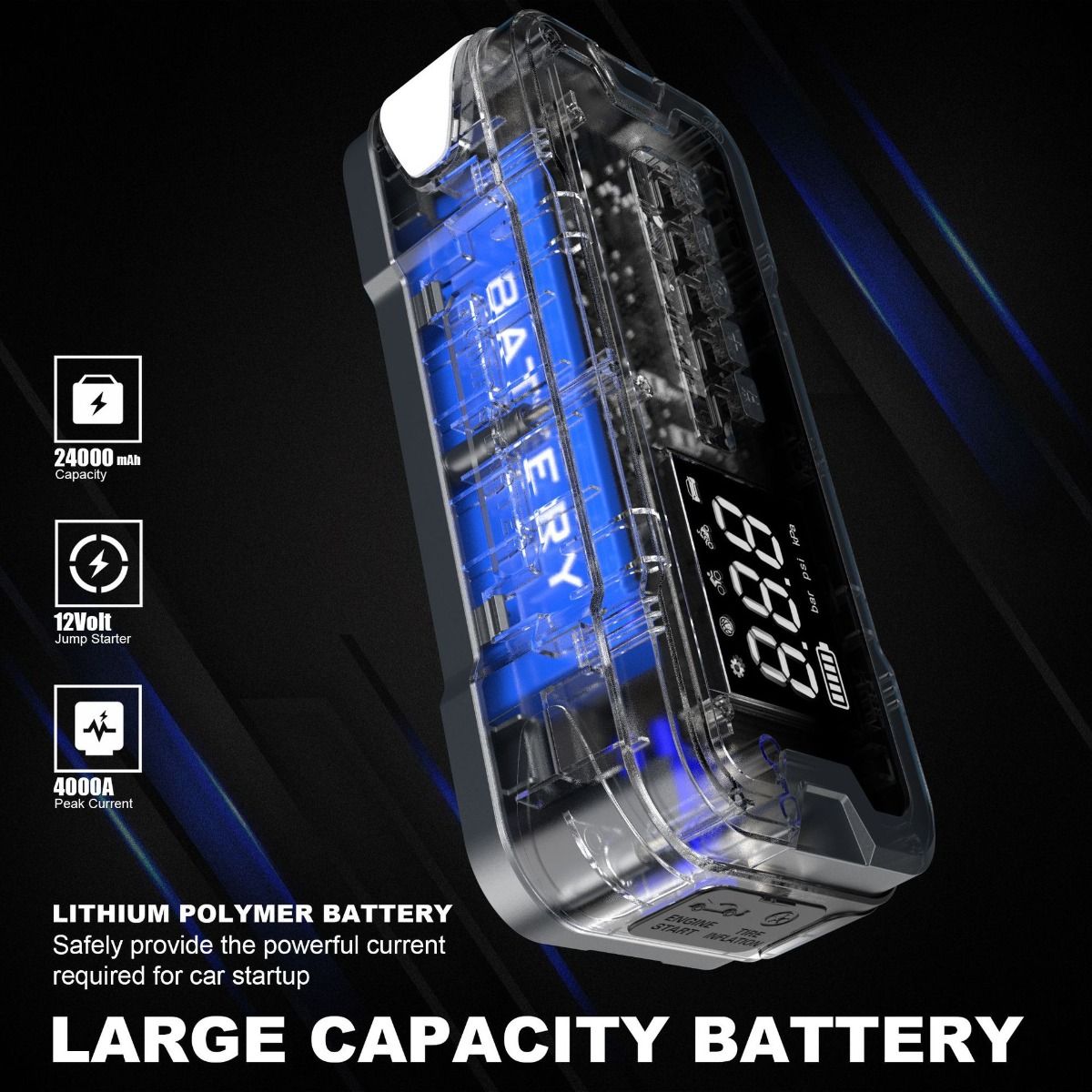 Startovací zdroj Power Bank Přenosná nabíječka s maximálním proudem 2000A Kompaktní design pro problémy s autobaterií