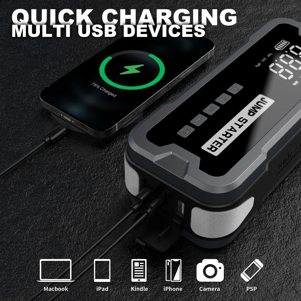 Startovací zdroj Power Bank Přenosná nabíječka s maximálním proudem 2000A Kompaktní design pro problémy s autobaterií