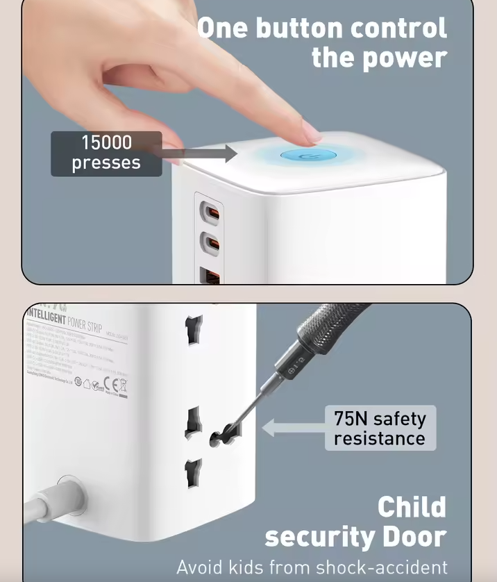 LDNIO Tower Multi Tap Cube Power Strip 70W USB-C, Univerzální Zásuvka UK US EU, Domácnost Kancelář Rychlé Nabíjení