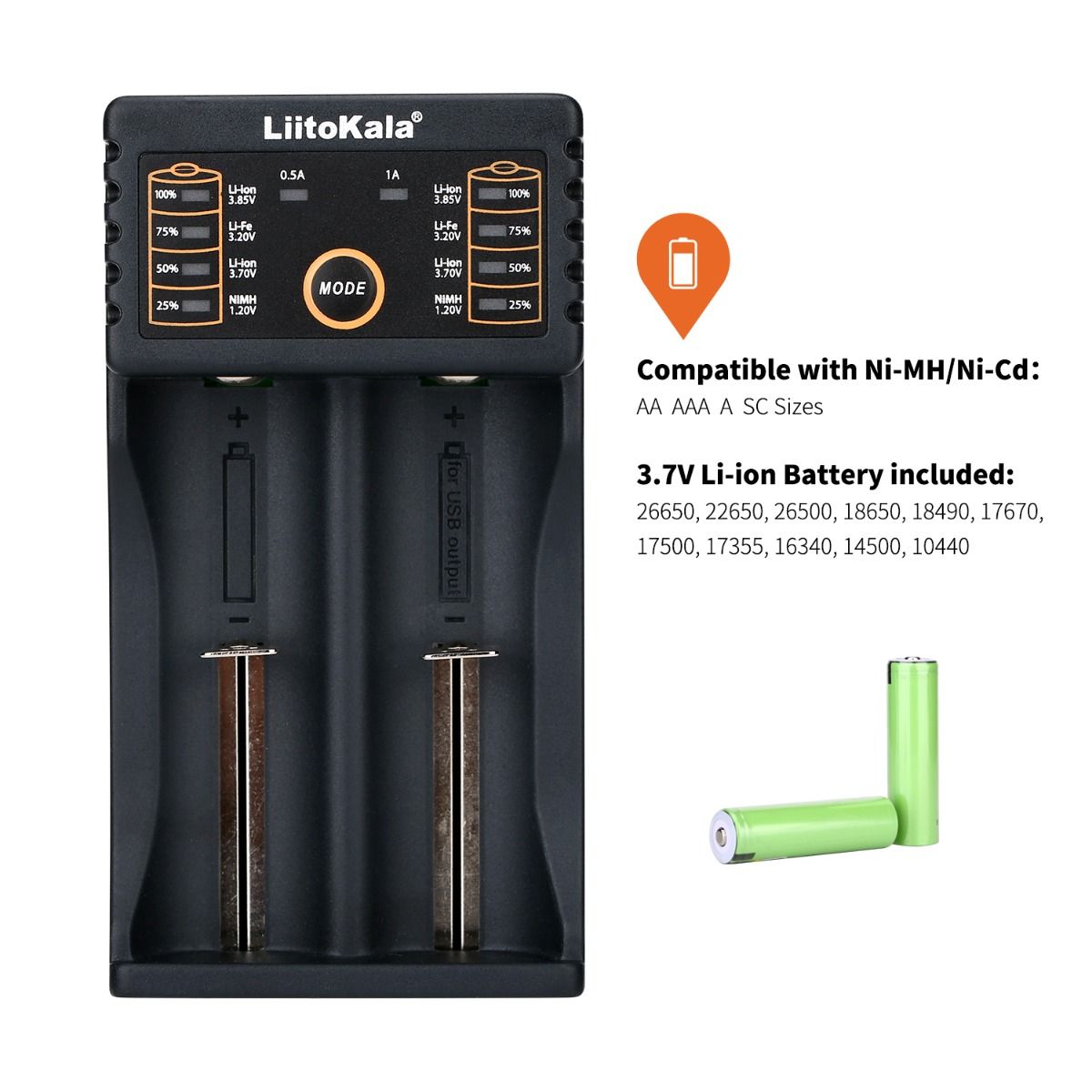 Liitokala Lii-202 Inteligentní Nabíječka 3.7V pro 18650, 26650, NiMH & Lithiové Baterie s USB Výstupem Přenosná