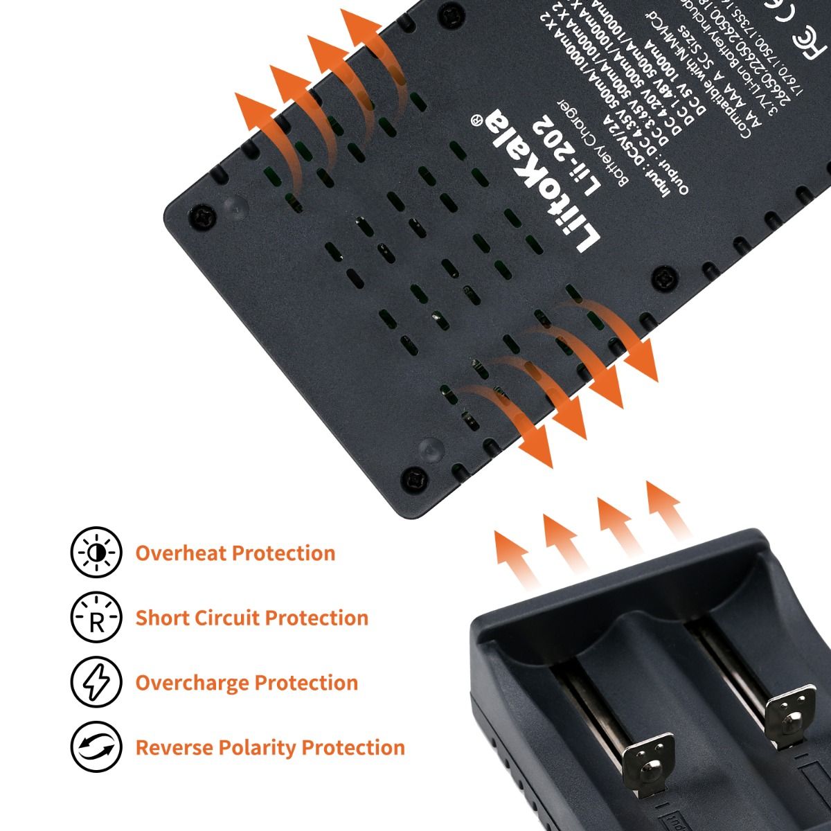 Liitokala Lii-202 Inteligentní Nabíječka 3.7V pro 18650, 26650, NiMH & Lithiové Baterie s USB Výstupem Přenosná