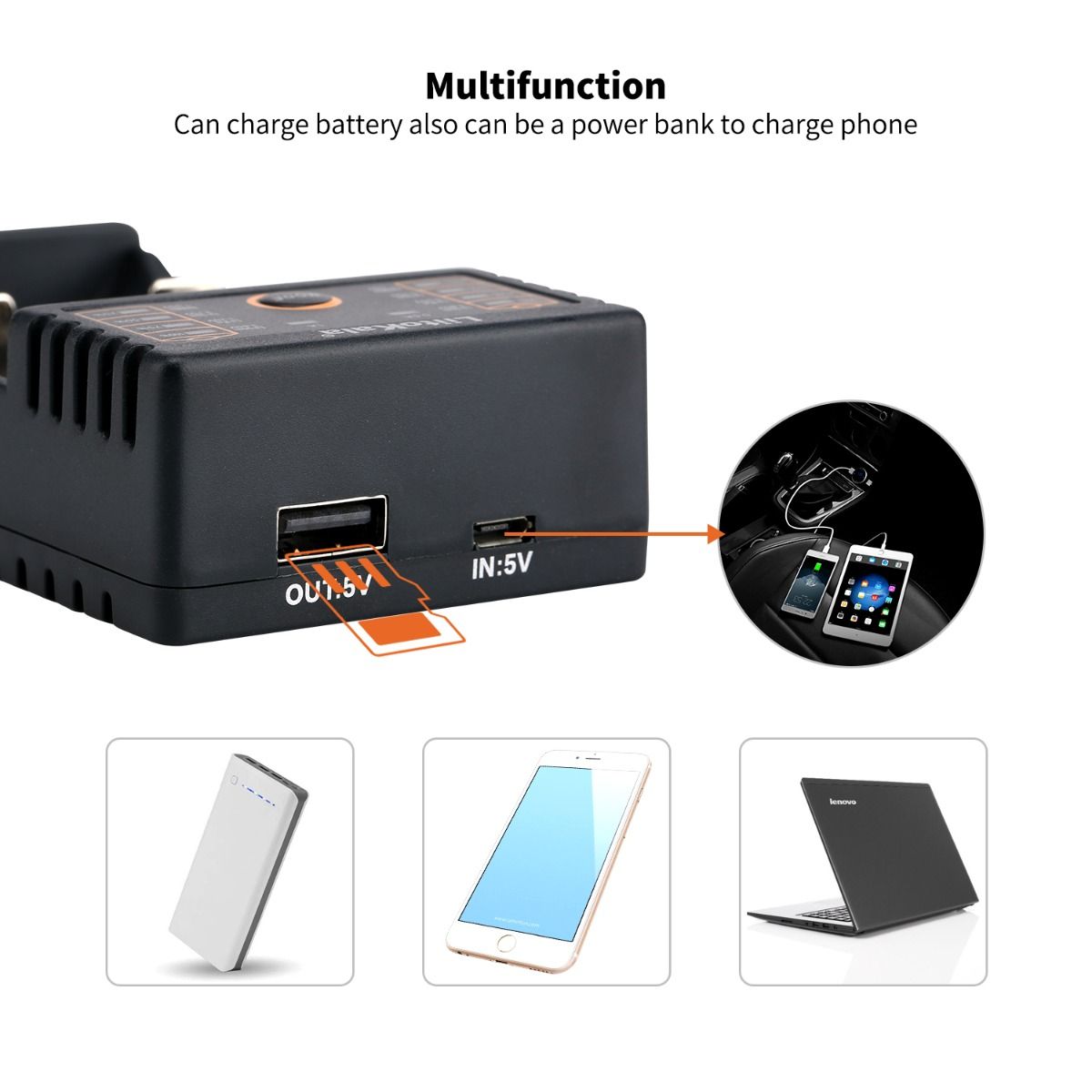 Liitokala Lii-202 Inteligentní Nabíječka 3.7V pro 18650, 26650, NiMH & Lithiové Baterie s USB Výstupem Přenosná
