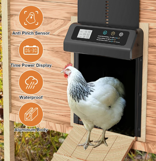 Automatický otvírač dvířek kurníku s časovačem a hliníkovou konstrukcí – Snadné řízení drůbeže!