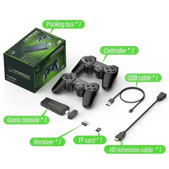 M8 Game Stick 4K Retro Herní Konzole s 2.4G Ovladači: PS1, Atari, až 10000 Her – Nostalgie Zaručena!