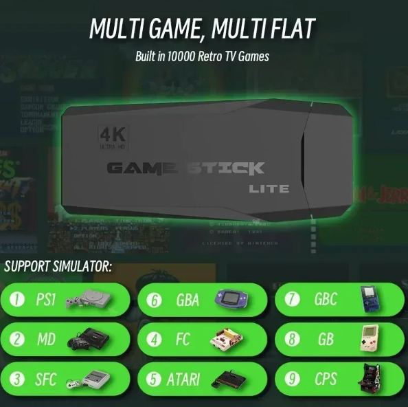 M8 Game Stick 4K Retro Herní Konzole s 2.4G Ovladači: PS1, Atari, až 10000 Her – Nostalgie Zaručena!