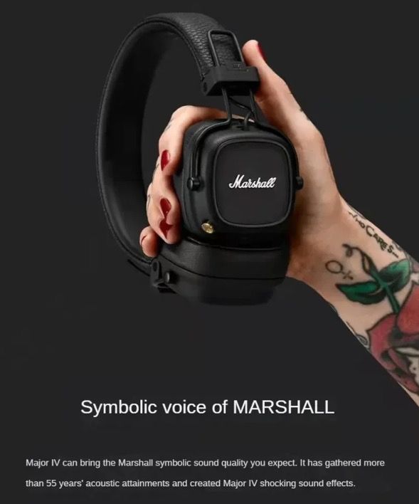 Marshall Major IV Bluetooth sluchátka, klasická estetika, signaturní zvuk, hluboké basy, bezdrátové nabíjení