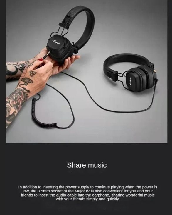 Marshall Major IV Bluetooth sluchátka, klasická estetika, signaturní zvuk, hluboké basy, bezdrátové nabíjení