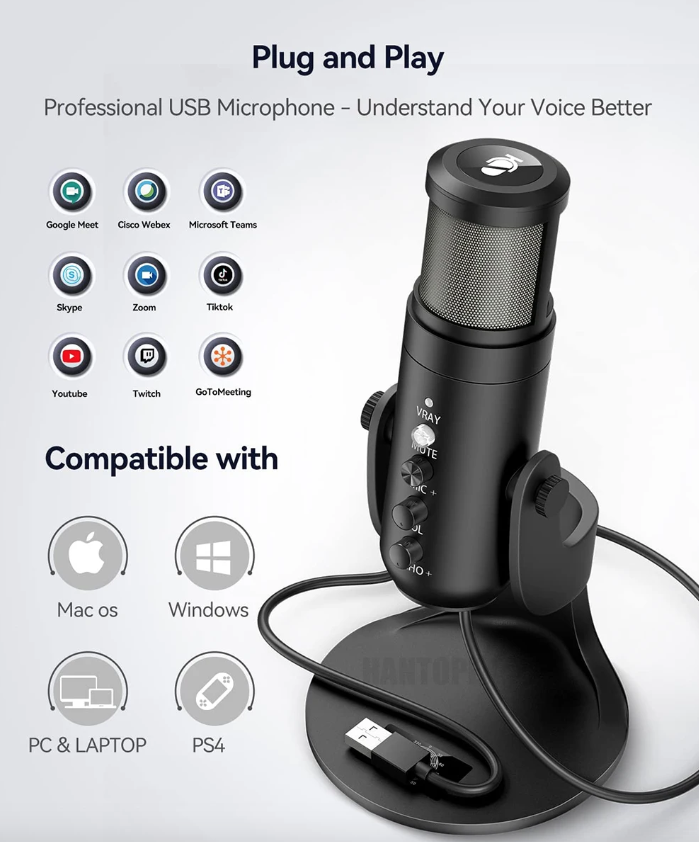 MU900PRO RGB USB Profesionální Stream/Gaming Mikrofon s Dynamickým RGB Podsvícením pro Tvůrce Obsahu, Vysoká Kvalita Zvuku