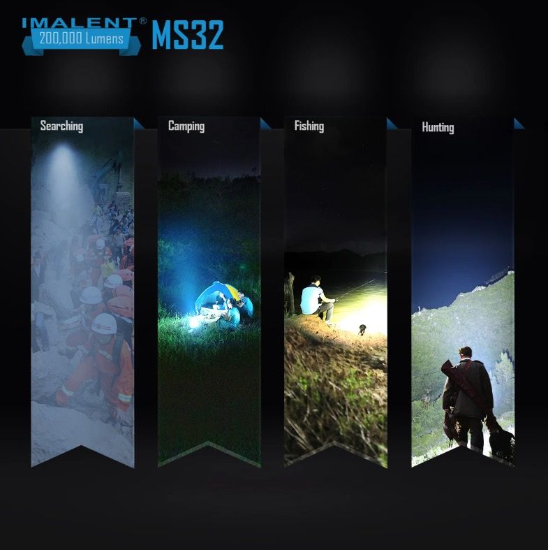 IMALENT MS32 200000 Lumen LED vysokovýkonná svítilna s více režimy osvětlení pro venkovní dobrodružství