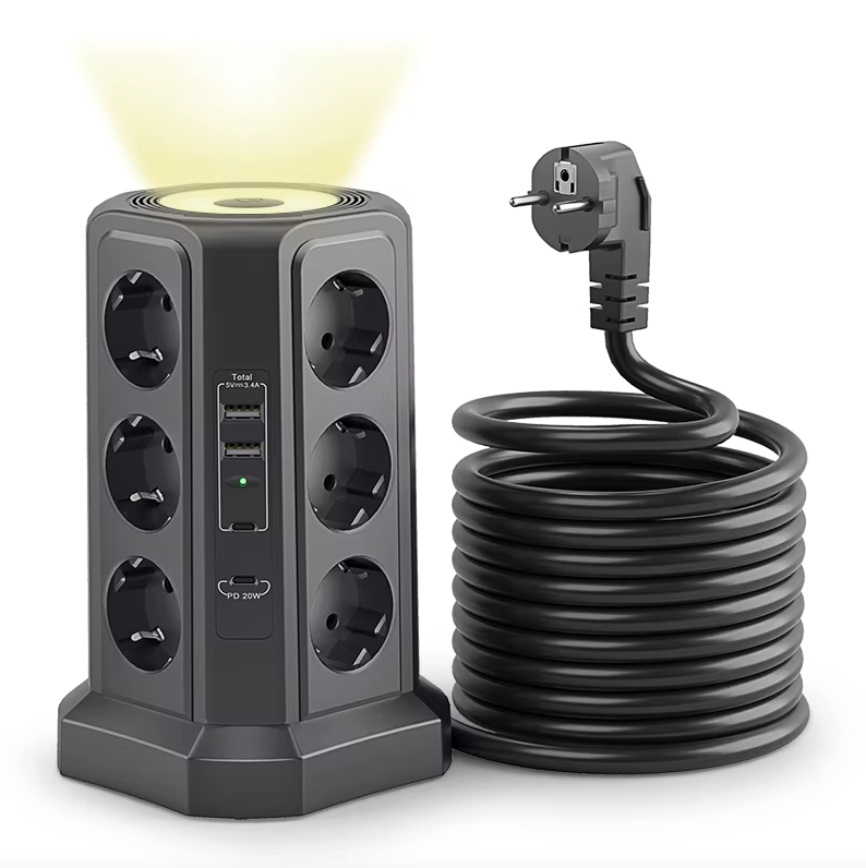 XT-G3211 EU Přepěťová ochrana 4000W 16A, Prodlužovací kabel s USB A/C a nočním světlem pro domácnost/kancelář