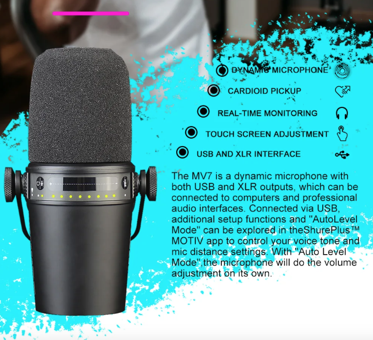 Profesionální dynamický mikrofon MV7 pro podcasty – Zvuková čistota, ideální pro živé vysílání a nahrávání!