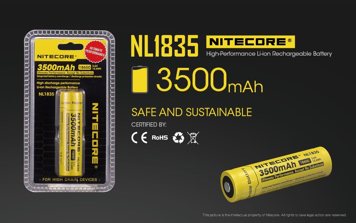 Nitecore 18650 NL1835 3500mAh Li-ion dobíjecí baterie pro dlouhotrvající výkon a spolehlivý výkon