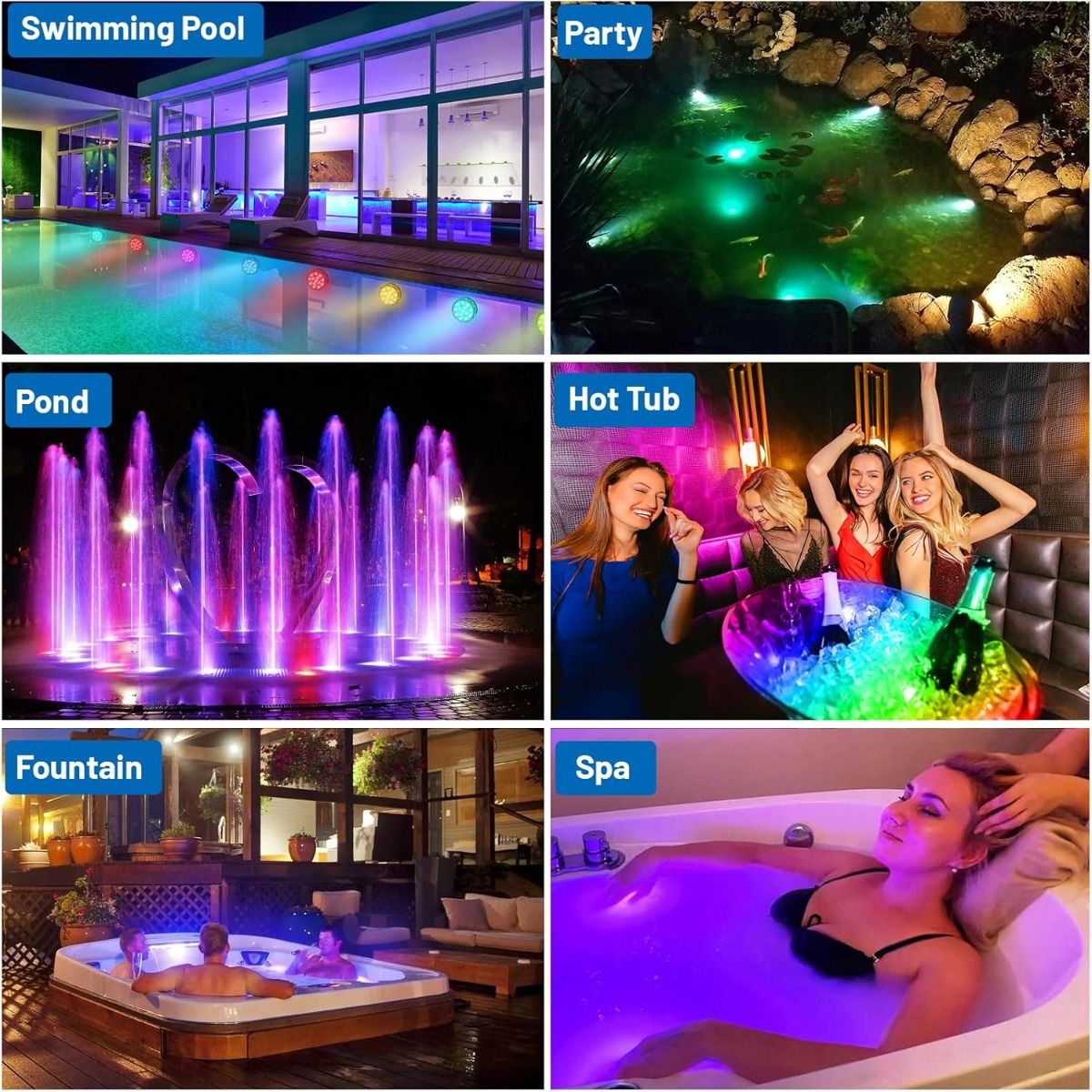 LED Pool Lights 2-Pack, Remote Control, Suction Cup for Pools, Spas, Ponds