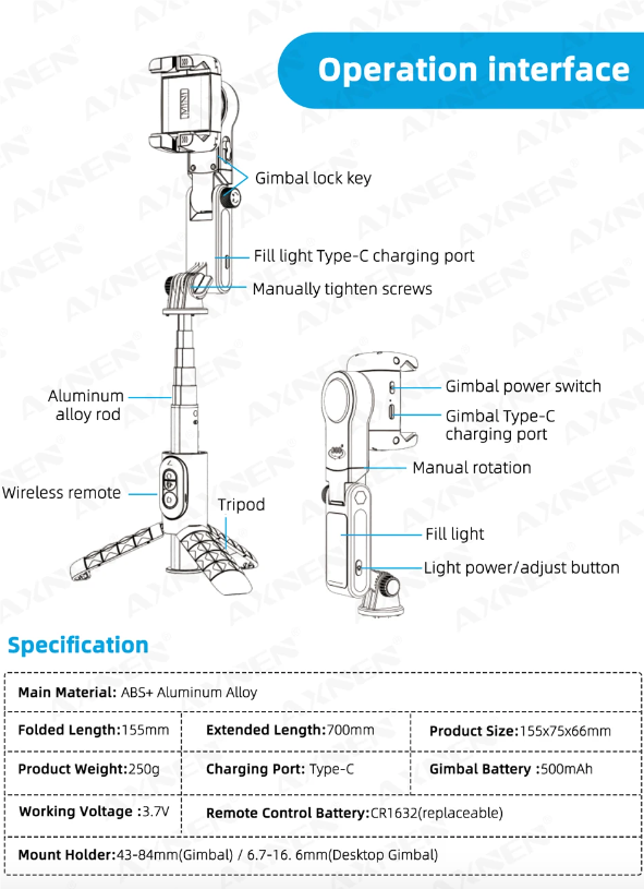 Q18 Selfie Stick Stativ s 360° otočením a gimbalovým stabilizátorem – Inteligentní sledování pro mobilní fotografie