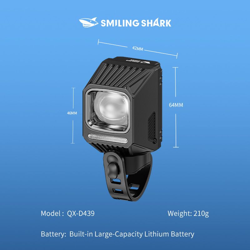 SMILING SHARK EVO1700 Přední cyklistické světlo, USB-C nabíjecí, vodotěsné, vícemódové LED světlo na kolo