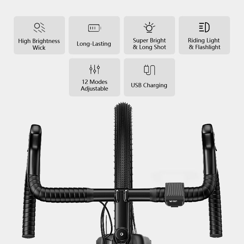 SMILING SHARK EVO1700 Přední cyklistické světlo, USB-C nabíjecí, vodotěsné, vícemódové LED světlo na kolo