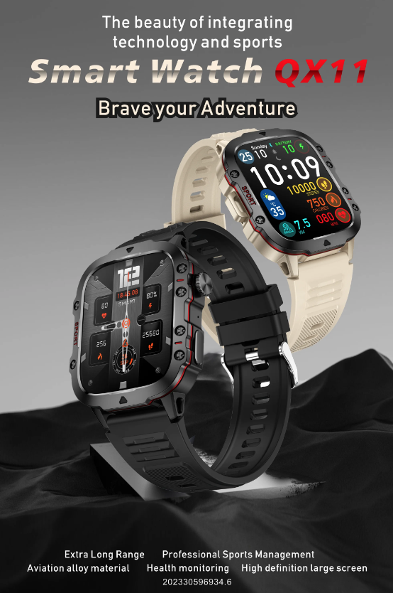 QX11 Chytré hodinky pro muže IP68 5ATM Venkovní sporty Fitness Tracker Monitor zdraví 1.96" BT hovory Chytré hodinky