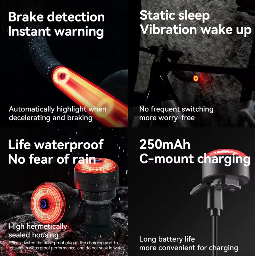 ROCKBROS R0: Integrované zadní světlo na kolo do záslepky řídítek. USB-C, MTB/silnice. Pro vaši bezpečnost!