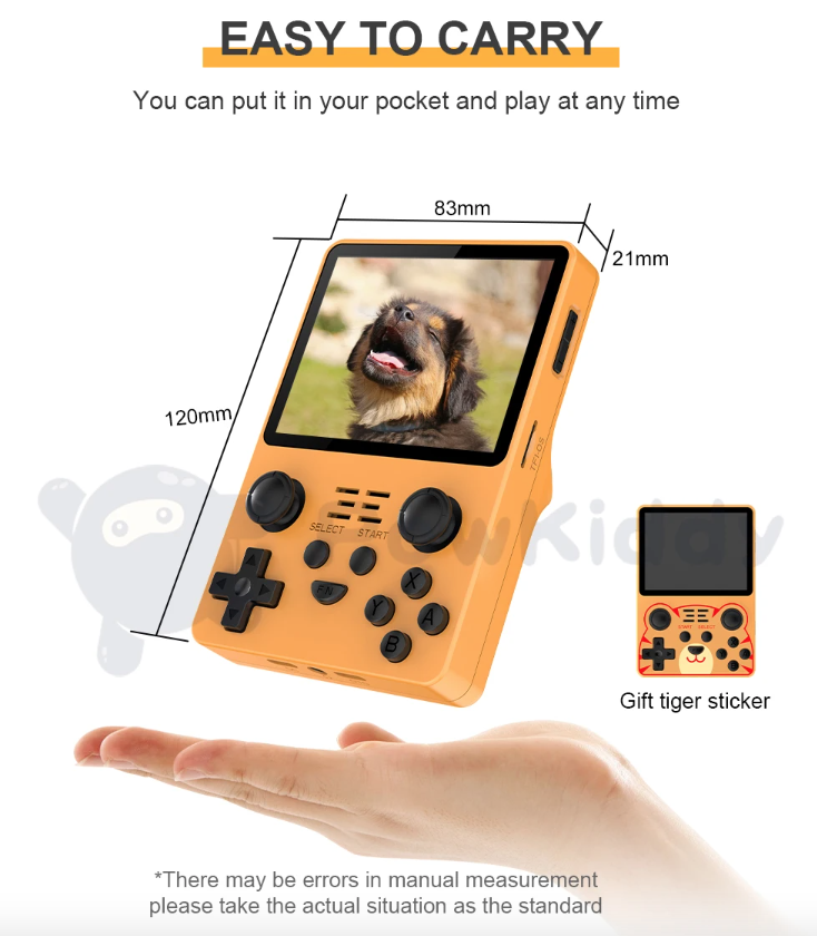 POWKIDDY RGB20S retro kapesní herní konzole, RK3326, 3,5" IPS displej, emulátory PS1 – přenosné hraní
