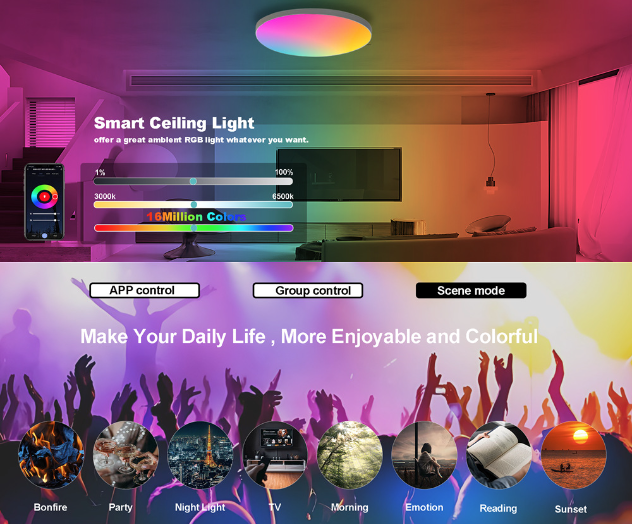 24W Tuya Zigbee Wifi chytré stropní světlo RGBCW s hlasovým ovládáním Alexa pro obývací pokoj