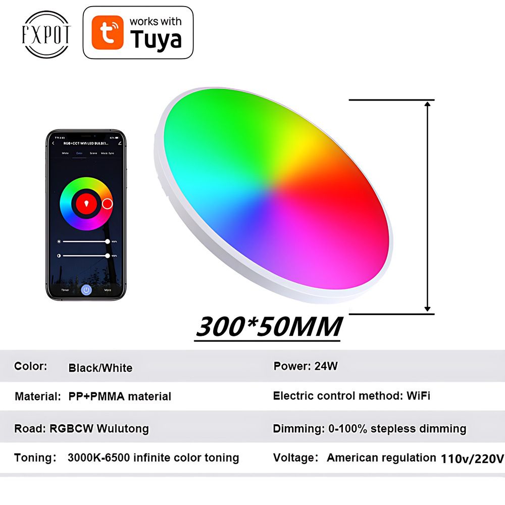 24W Tuya Zigbee Wifi chytré stropní světlo RGBCW s hlasovým ovládáním Alexa pro obývací pokoj