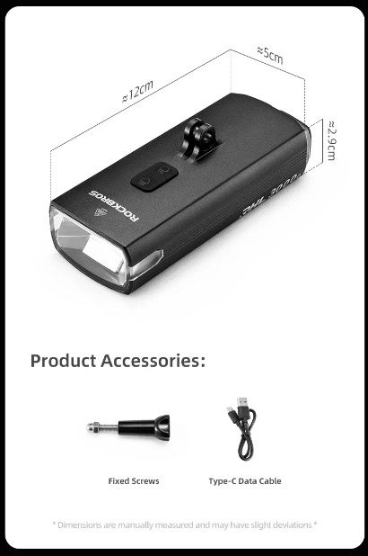 ROCKBROS RHL3000 Cyklistické světlo 3000 lumenů LED přední světlo s baterií 10000 mAh, voděodolné, pro MTB a silniční cyklistiku, odolné