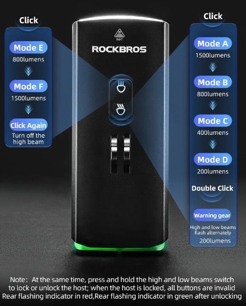 ROCKBROS RHL3000 Cyklistické světlo 3000 lumenů LED přední světlo s baterií 10000 mAh, voděodolné, pro MTB a silniční cyklistiku, odolné