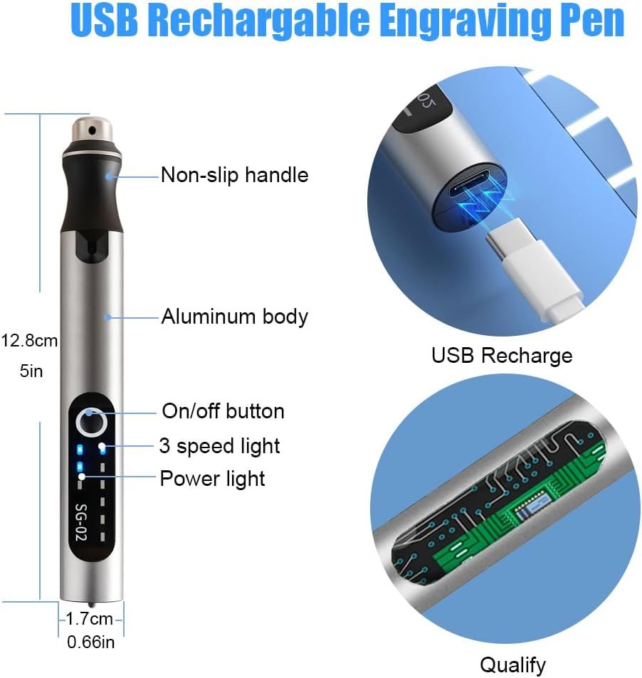 USB nabíjecí rycí pero s 35 bity, mini elektrická rycí a leptací zařízení, bezdrátové rotační nástroje pro rytí šperků, kamene, kovu, plastu, dřeva, pryskyřice a modelů