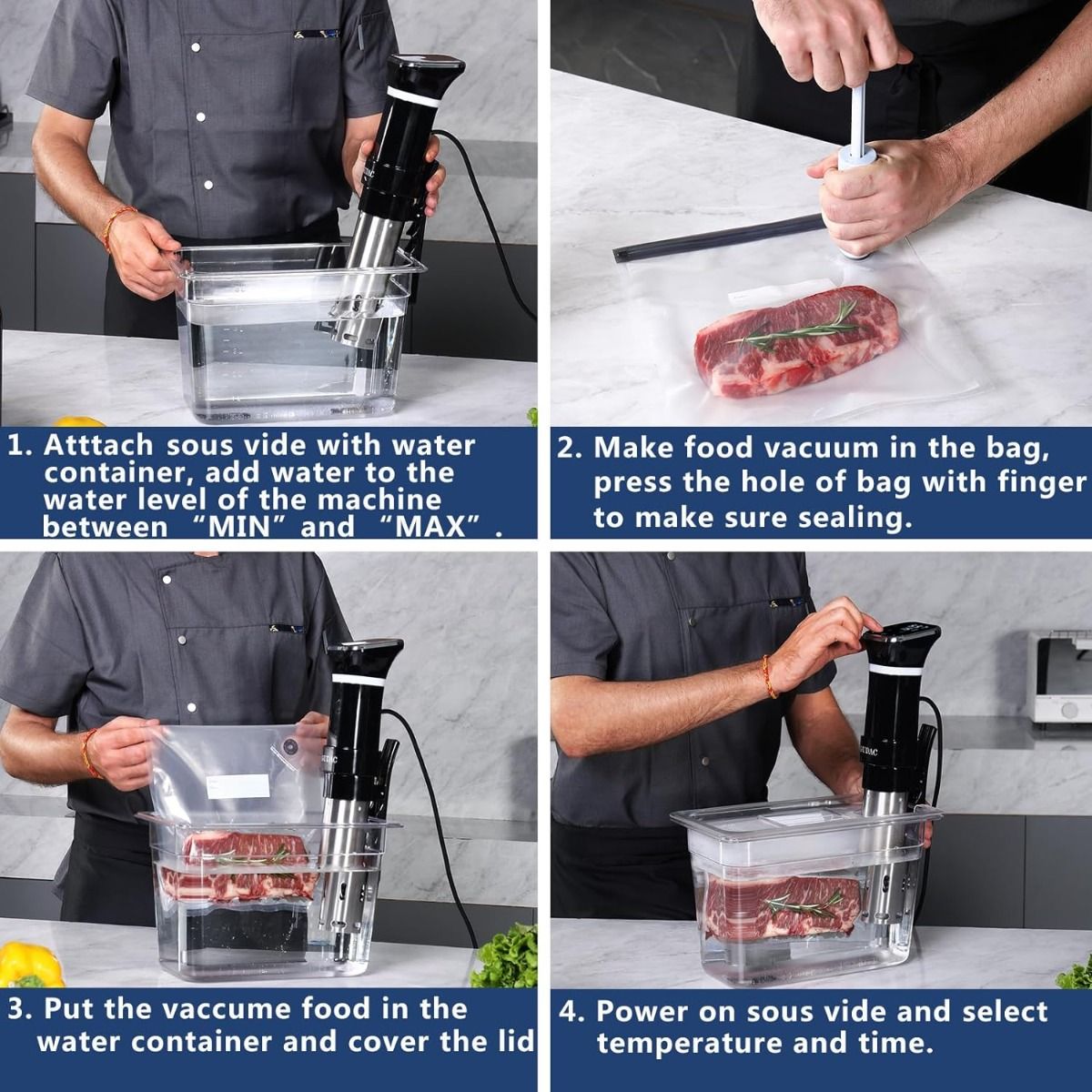 Sous Vide Stroj pro Domácí Vaření | Uživatelsky Přívětivý Kuchyňský Gadget s Regulací Teploty