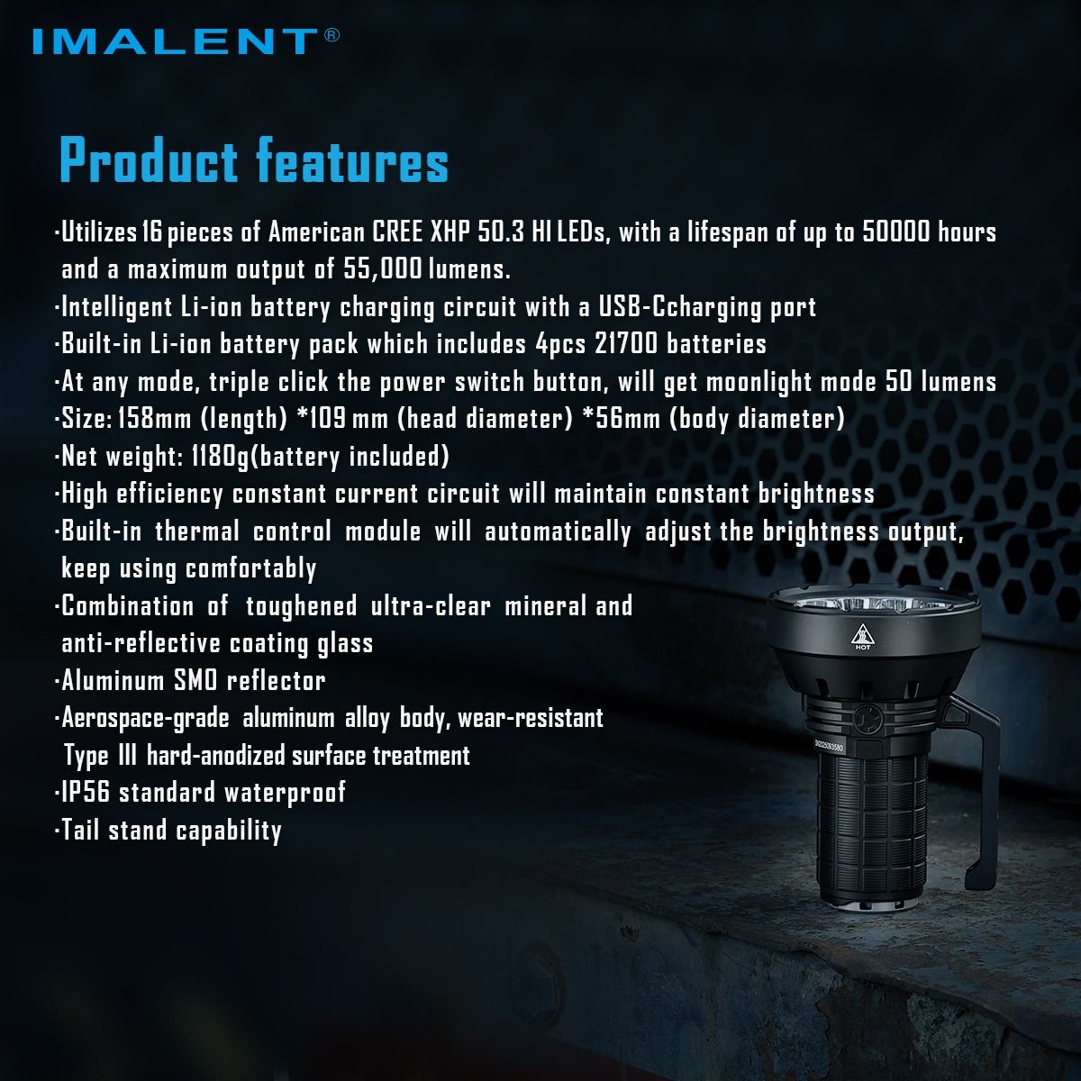 IMALENT SR16: Extrémní jas 55000 lumenů! LED svítilna s 1715m dosvitem pro outdoor/záchranu.