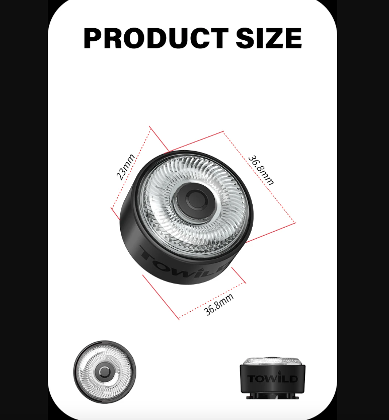 TOWILD TL03Pro LED Zadní Světlo na Kolo - Dobíjecí Bezpečnostní Světlo s Brzdovým Senzorem a 7 Barvami