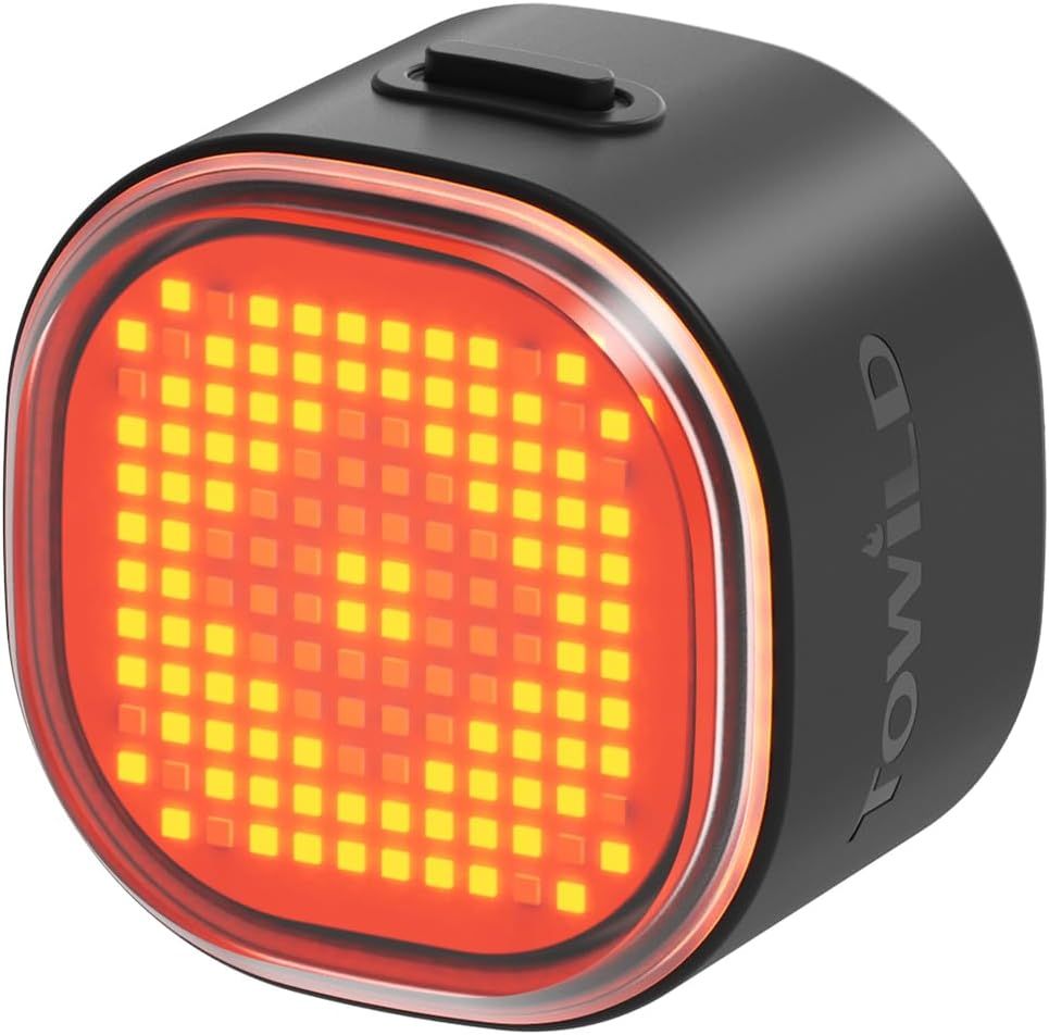 TOWILD TL08 Kolo LED Zadní Světlo USB-C Dobíjecí. Plnobarevné Vzory s Brzdovým Senzorem pro Bezpečnost Cyklistiky. IPX6 Viditelnost