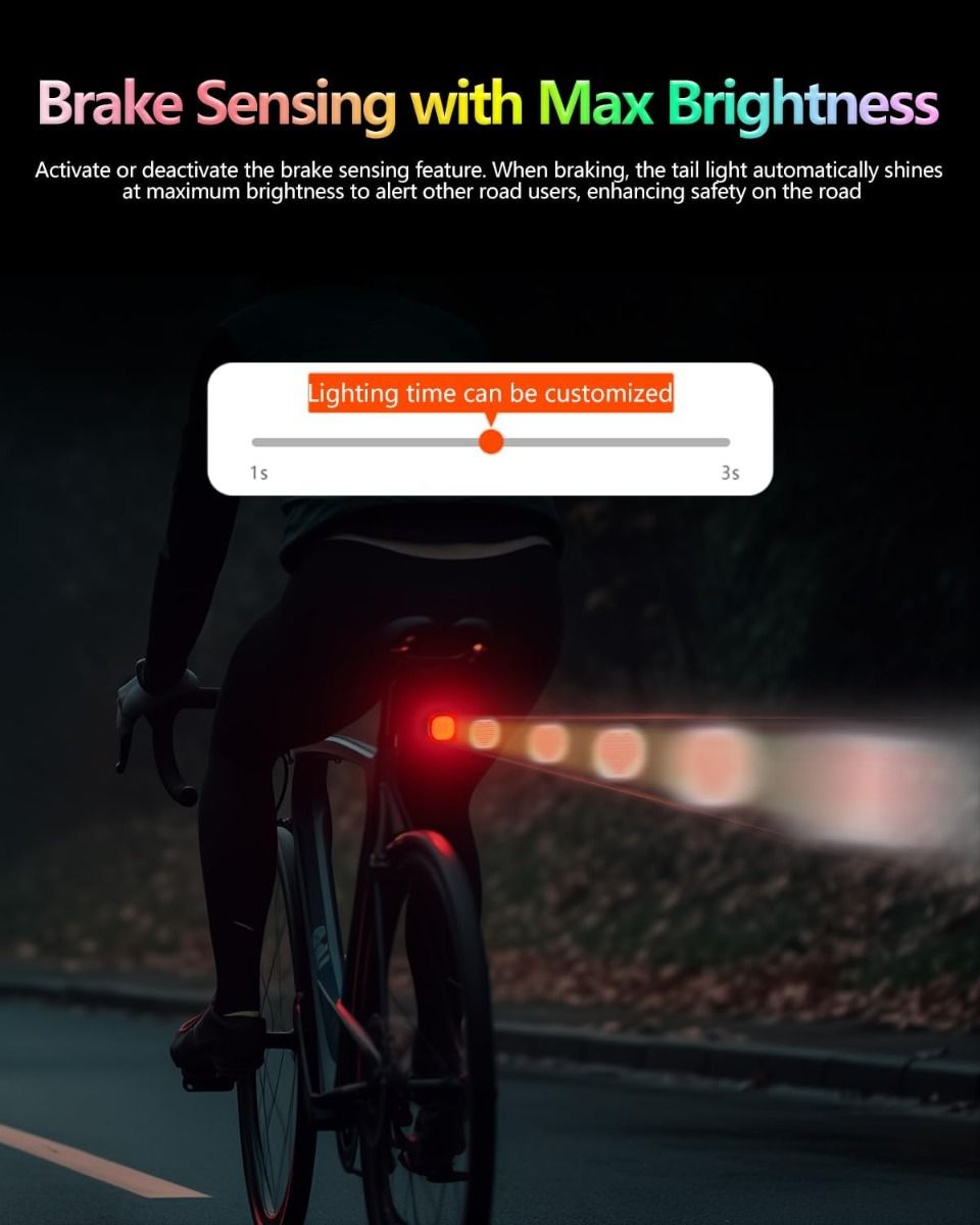 TOWILD TL08 Kolo LED Zadní Světlo USB-C Dobíjecí. Plnobarevné Vzory s Brzdovým Senzorem pro Bezpečnost Cyklistiky. IPX6 Viditelnost