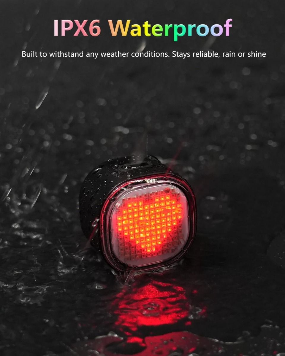TOWILD TL08 Kolo LED Zadní Světlo USB-C Dobíjecí. Plnobarevné Vzory s Brzdovým Senzorem pro Bezpečnost Cyklistiky. IPX6 Viditelnost