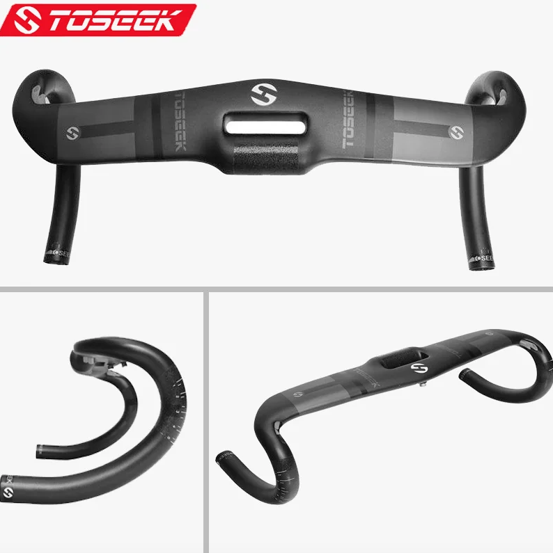 TOSEEK Celokarbonová řídítka 31.8mm Lehká aerodynamická silniční řídítka s nastavitelnou délkou