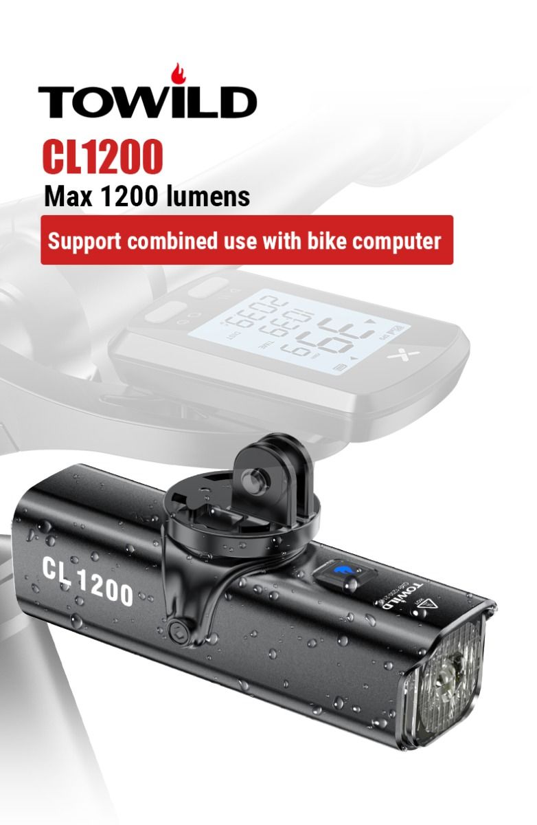 TOWILD CL1200 1200LM Cyklistické světlo USB nabíjecí přední lampa s bezdrátovým dálkovým ovládáním pro bezpečnost při noční cyklistice