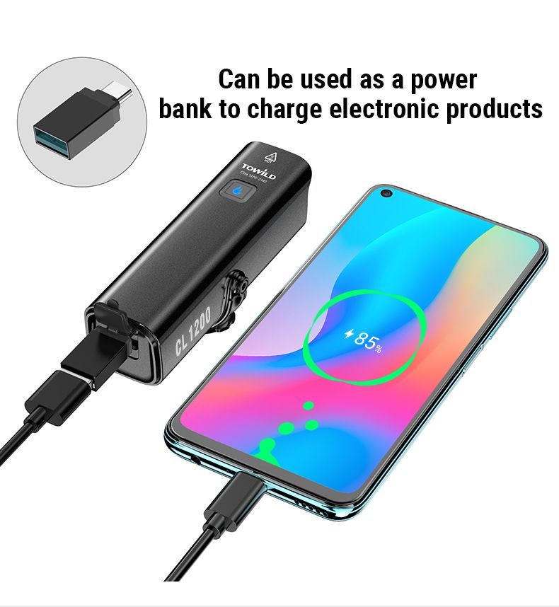 TOWILD CL1200 1200LM Cyklistické světlo USB nabíjecí přední lampa s bezdrátovým dálkovým ovládáním pro bezpečnost při noční cyklistice