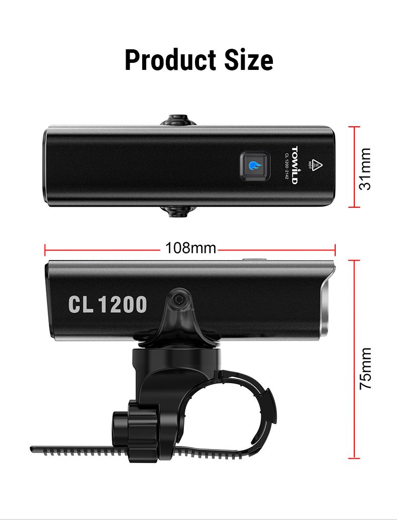 TOWILD CL1200 1200LM Cyklistické světlo USB nabíjecí přední lampa s bezdrátovým dálkovým ovládáním pro bezpečnost při noční cyklistice